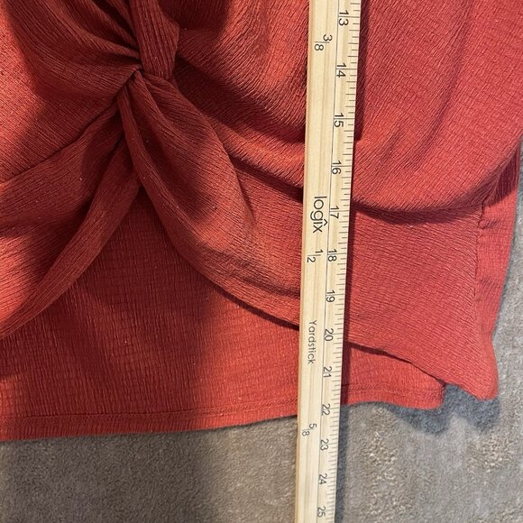Zara Shirt Women's Medium Twist Front Burnt Orange Deep Vneck Top Scrunched - Picture 6 of 6